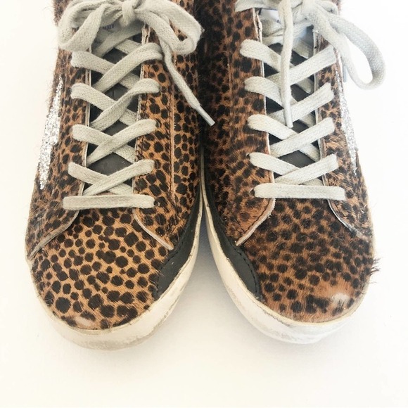 Golden Goose Superstar Leopard Print Pony Hair Glitter Star Distressed Sneakers - Picture 3 of 14